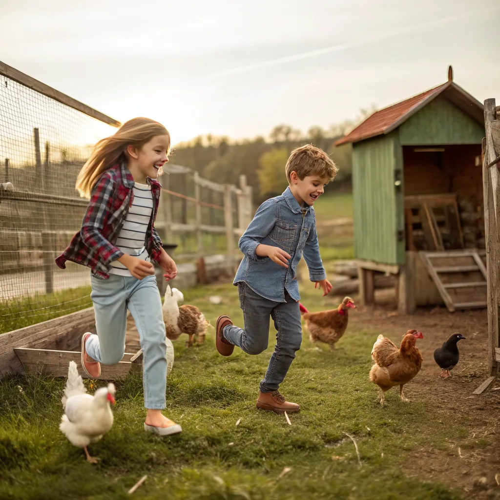 Children playing outdoor farm chicken games